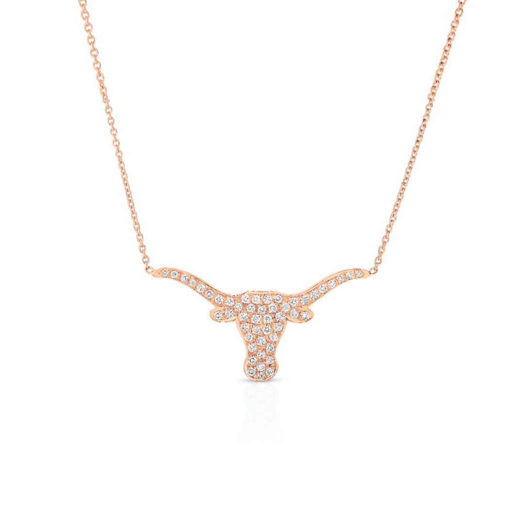 Korman 18k Rose Gold Medium Pavé Diamond Longhorn Necklace